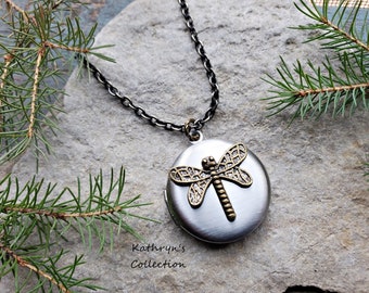 Dragonfly Locket Necklace, Dragonfly Jewelry