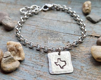 Texas State Earrings, Hand-Stamped Pewter