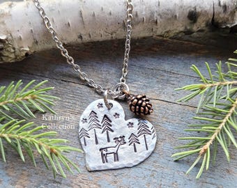Hand-Stamped Deer Necklace, Woodland Jewelry