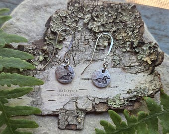 Tiny Loon Earrings, hand-stamped pewter