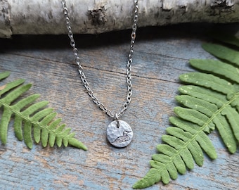 Tiny Loon Necklace, Common Loon, Hand-Stamped Pewter