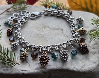 Pinecone Bracelet, Pine Cone Bracelet, Pinecone Jewelry, Woodland Forest Jewelry