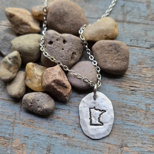 Minnesota State Necklace, hand-stamped Pewter