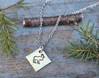 Moose Necklace, Moose Crossing Pendant, Moose Jewelry