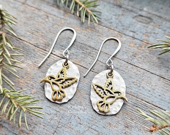 Hummingbird Earrings, hand-stamped