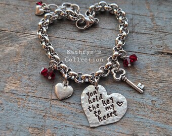 You Hold The Key To My Heart Bracelet, Love Jewelry, Valentine's Day, Love Charm Bracelet