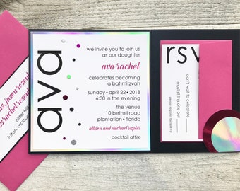 Modern Bat Mitzvah Invitation - Bat Mitzvah Invitation - Contemporary Invitation - Birthday Invitation, Quinceañera - Confetti Invitation