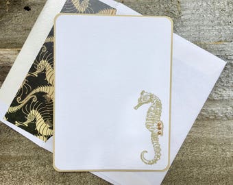 Sea Horse Note Cards Sea Horse Stationery Personalized Note Cards Personalized Stationery Thank You Cards Note Cards Nautical Beach Set of 8