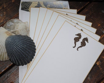 Note Cards, Personalized Seahorse Stationery, Handmade Note Cards, Thank You Cards, Beach Themed Note Cards, Nautical Flat Cards, Set of 8