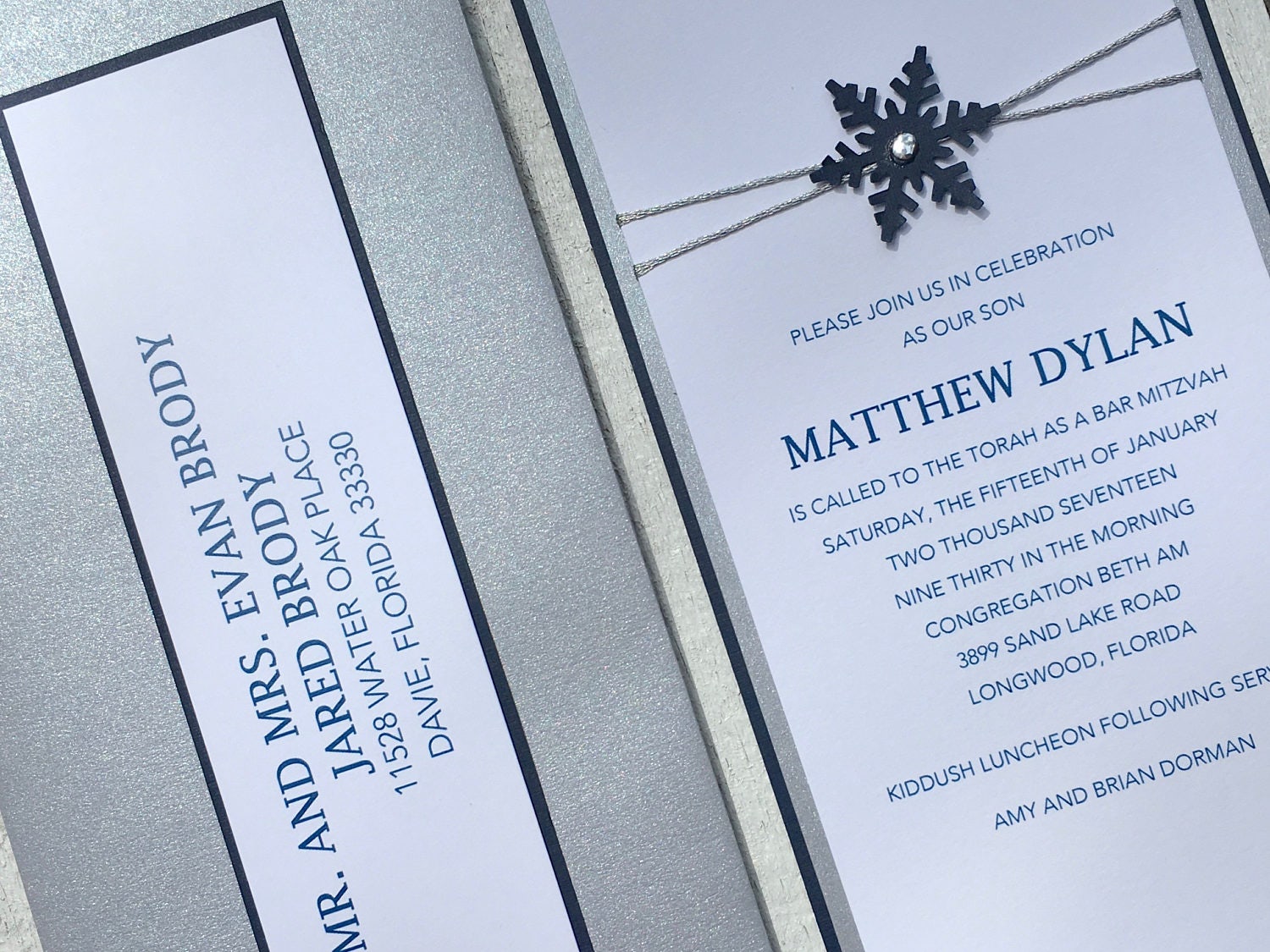 Bar Mitzvah Invitation Snowflake Invitation Bat Mitzvah Invitation Holiday Invitation Birthday Invitation Winter Wonderland