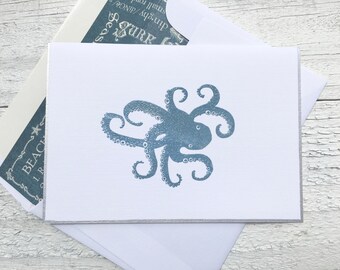 Note Cards, Octopus Stationery, Handmade Note Cards, Nautical Stationery, Beach Note Cards, Personalized Stationery, Set of 8