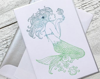 Mermaid Note Card, Mermaid Stationery, Personalized Note Cards, Notecards, Thank You Cards, Greeting Cards, Set of 8
