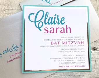 Bat Mitzvah Invitation - Contemporary Invitation - Birthday Invitation -  Preppy Invitation -Quinceañera Invitation - Sweet 16 Invitation