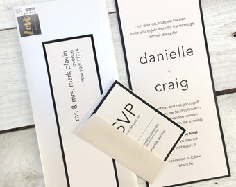 Wedding Invitation - Elegant Wedding Invitation - Black Tie Invitation - Black and Cream Wedding Invitation -Contemporary Wedding Invitation