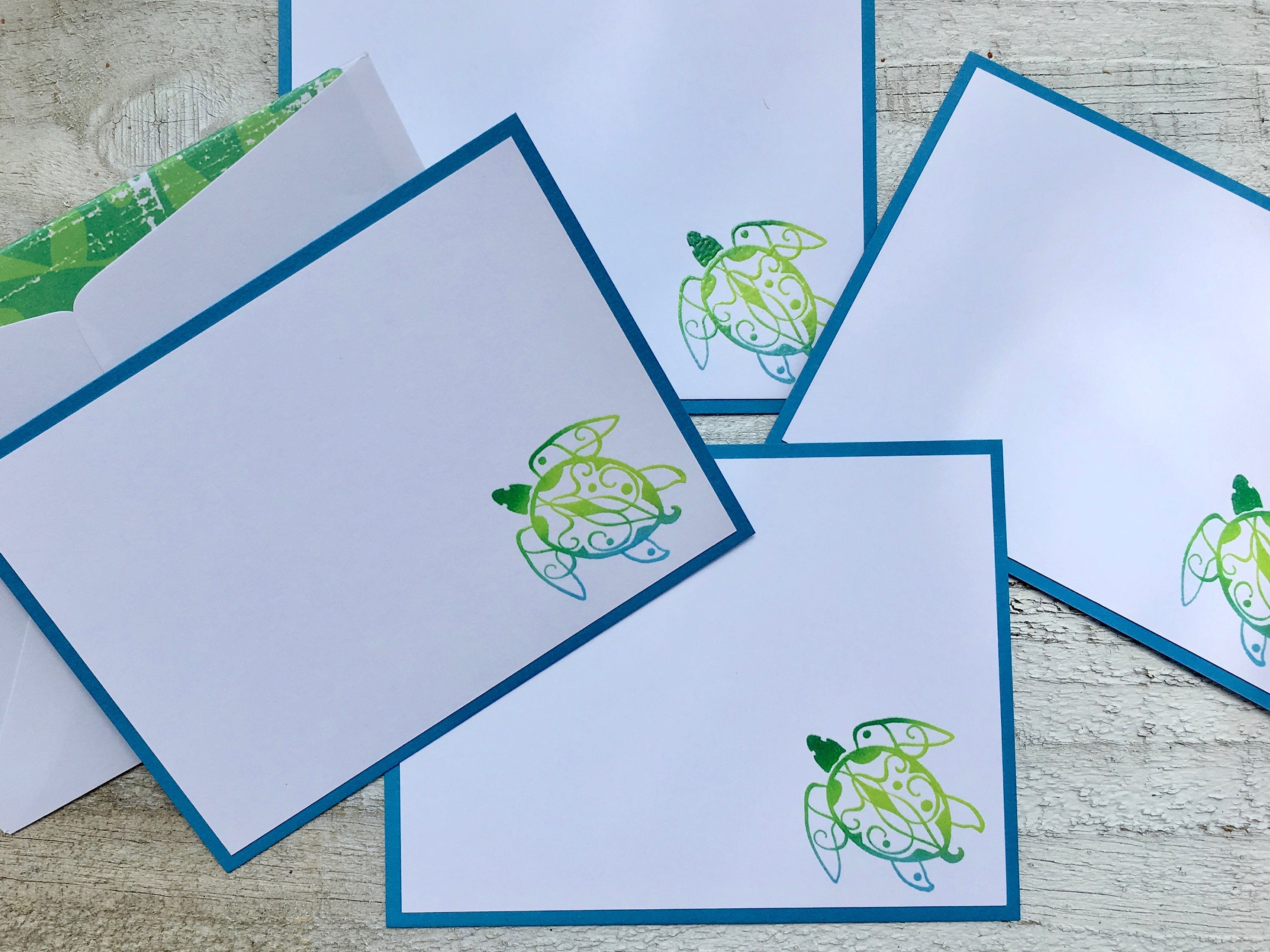 Sea Turtle Note Cards Sea Turtle Stationery Nautical Note Etsy