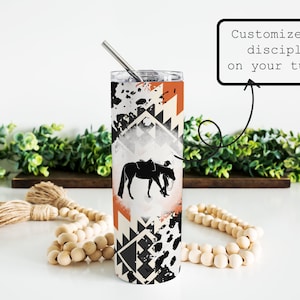Western Print Horse Custom tumbler, Horse Show tumbler, Cowgirl, Horse Gifts, Travel Tumbler with lid & straw