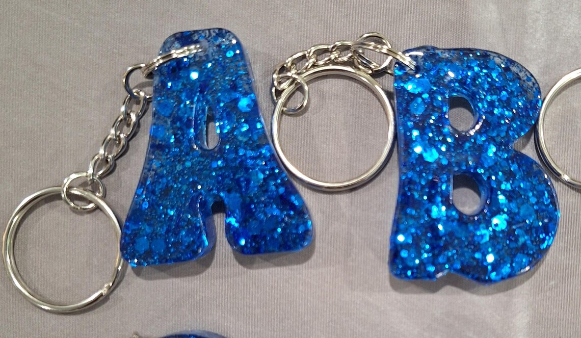 Handmade Blue Color Letter Keychains Made Out of Resin and Glitter. - Etsy