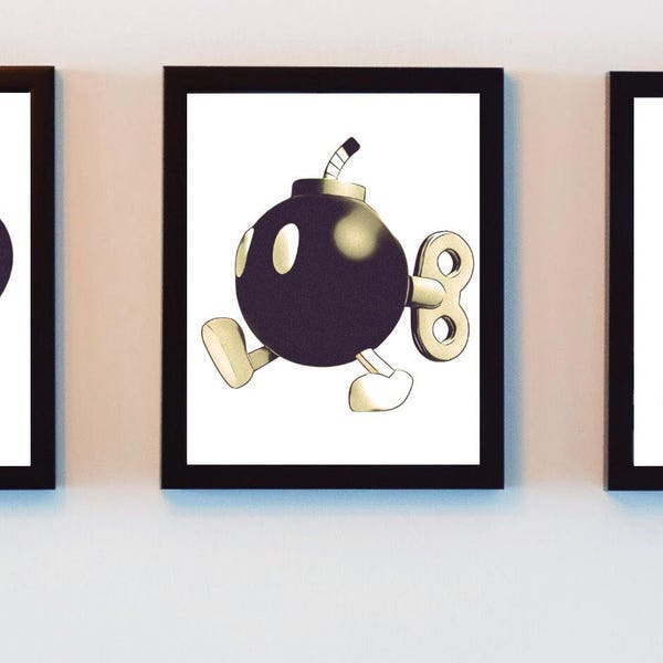 Set of 3 - Shy Guy and Bob-omb Collection digital prints, Nintendo fan art, wall decor