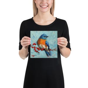 Canvas blue bird giclee print on thin canvas 8” x 8”