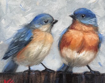 Original oil painting, 8”x8”", blue bird, krista eaton, birds, contemporary, decor, nature