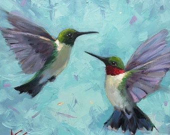 Summer flutter, hummingbird, 10"x10", oil on canvas, Summer, spring, kitchen, krista eaton, candy cane, contemporary, nature, farm, animal