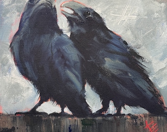Raven, 8 x 8 inches original oil, painting, Krista Eaton, Decor, birds, bird, art, nature, fall, winter, crow