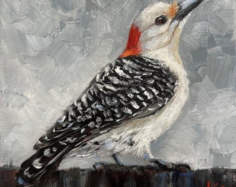 Original oil painting, 8”x8”", woodpeckers , krista eaton, birds, contemporary, decor, nature