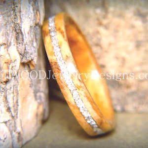 Bentwood Wood Ring using Bethlehem Olivewood with Silver Glass Inlay