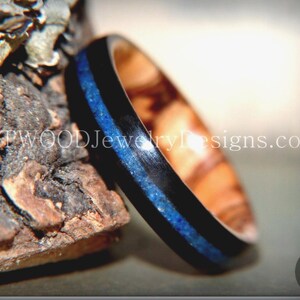 Bentwood Wood Ring - Dark Ebony on Bethlehem Olivewood Core w/ Blue Lapis Inlay