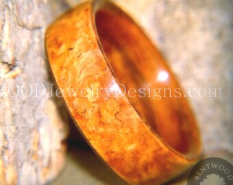 Bentwood Ring - Golden Amboyna Burl Wood Ring with Rosewood Liner
