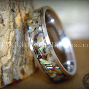 Bentwood Ring - Paua Shell Inlay with Stainless Steel Metal Core