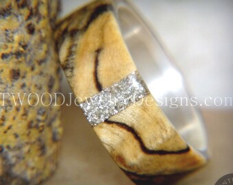 Spalted Maple Bentwood Ring: Fine Silver Core, Silver Glass Inlay