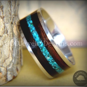 Bentwood Ring - Bentwood Ebony with Natural Chrysocolla Stone Inlay on Stainless Steel Metal Core