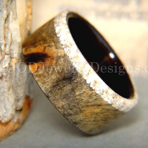 Bentwood Ring - Buckeye Burl on Ebony Core with Offset Beach Sand Inlay