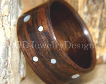 Bentwood Ring - "Composition" Indian Rosewood with Mother of Pearl Dot Inlays