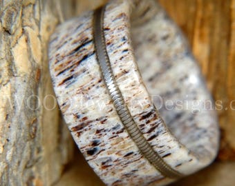Anillo de asta de madera curvada: asta de ciervo e incrustación de cuerda de guitarra