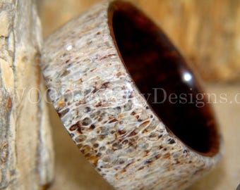 Anillo de asta de madera curvada: madera de serpiente y asta de ciervo de origen responsable