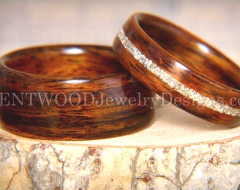 Bentwood Rings - &quot;Classic Couple&quot; Rosewood Rings with Glass Inlay