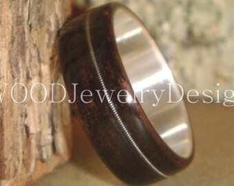 Ebony Bentwood Ring: Silver Core, Guitar String Inlay