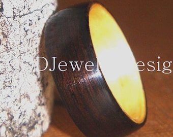 Bentwood Macassar Ebony Dark Ring with Birch Liner Handmade Wood Ring