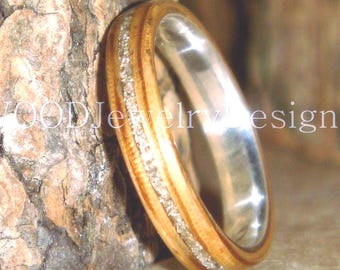Zebrawood Bentwood Ring: Fine Silver Core, Silver Glass Inlay