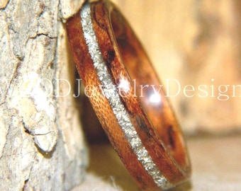 Bentwood Ring - Waterfall Bubinga Silver Glass Inlay