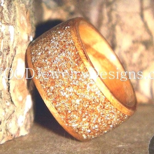 Bentwood Ring - &quot;Caramel&quot; Olive Wood Ring with Gold German Glass Inlay