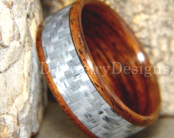 Bentwood Ring - "Silver Twill" Carbon Fiber on Rosewood Core