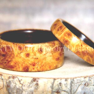 Bentwood Rings - "Golden Pair" Gold Amboyna Burl on Ebony Core Wood