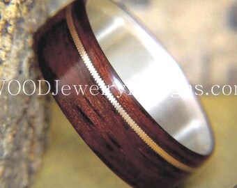 Ebony Bentwood Ring: Fine Silver Core, Bronze Guitar String Inlay
