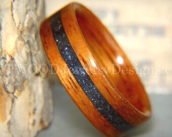 Bentwood Ring "Legendary" Hawaiian Koa wood ring with Hematite inlay