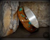 Bentwood Ring - quot Random Smoky quot Olivewood Ring on Silver Core, Offset Copper and Turquoise Inlays