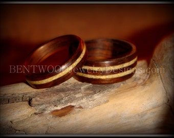 Bentwood Rings Set - Indian Rosewood Wooden Rings with Fossil Inlay using my bentwood steam process for very durable wood rings.