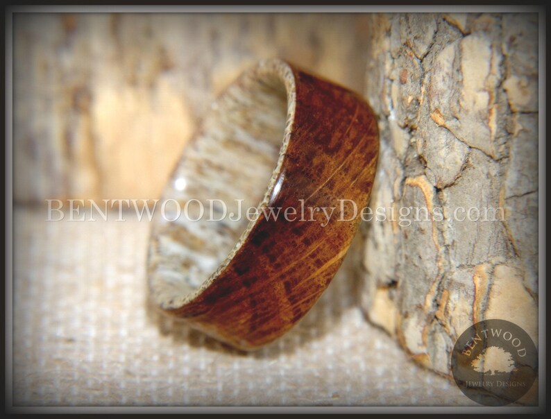 Bentwood Antler Ring - "The Whiskey Hunter" Whiskey Oak Barrel on Antler